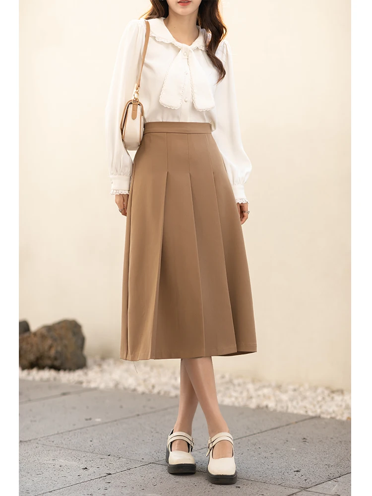

MISHOW 2022 Skirt for Women Spring Office Lady High Waist Pleated A-line Midi skirts Women's Bottom Female Clothing MXB12B0200