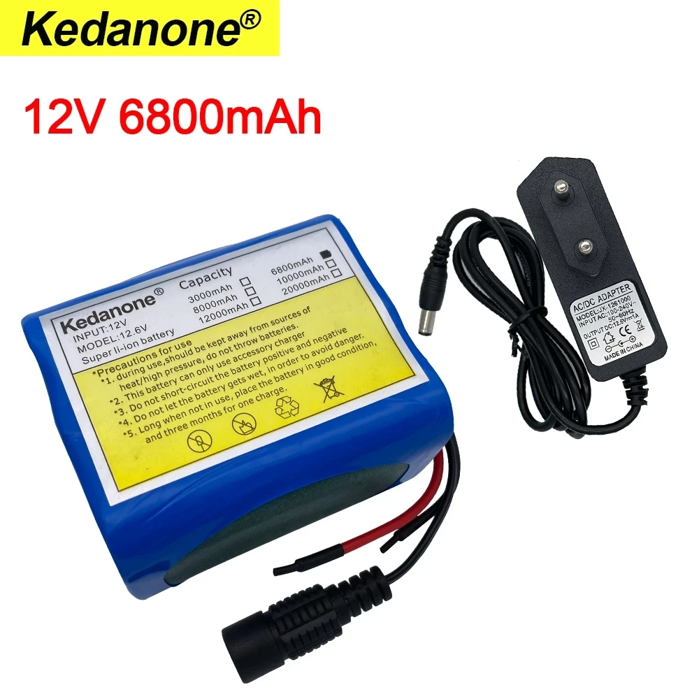 

kedanone 18650 12V battery 6.8 Ah 6800mAh Rechargeable batteries with BMS Lithium Battery packs Protection Board +12.6V Charger