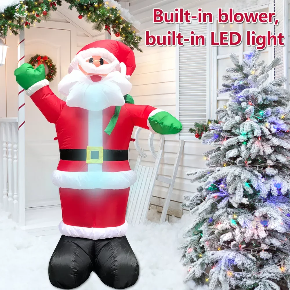 

47'' Christmas Snowman Inflatable Santa Claus Inflatable with LED Lights Blow Up Model Xmas Light-Up Decorations Party Decor