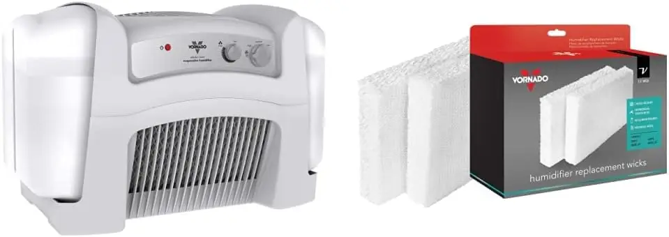

4-Gallon Evaporative Humidifier with Adjustable Humidistat and 3 Speeds & MD1-0002 Replacement Humidifier Wick (2-Pack),Whit