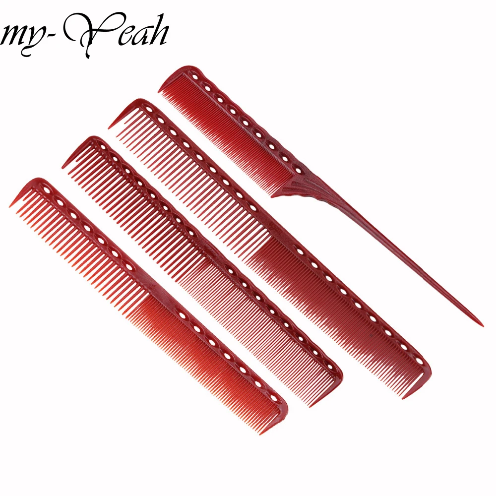 

4pcs/Set Anti-static Red Hairdressing Comb Detangling Platic Straightening Comb Barber Hair Different Design Combs Set DIY Home