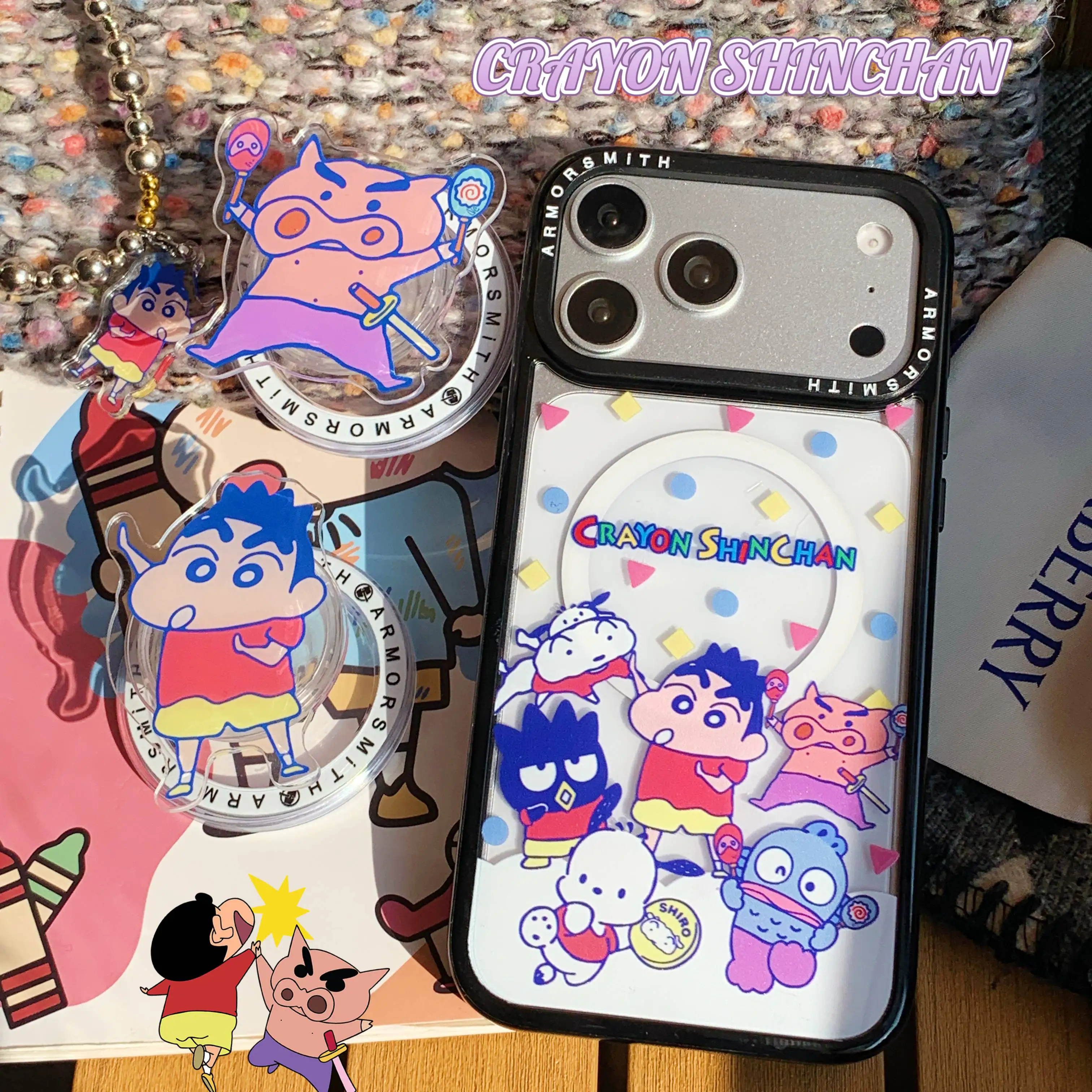 Фото Стильный дизайн с магнитным держателем для телефона Buriburizaemon&CrayonShin-chan для Samsung и iPhone: регулируемый, компактный, удобный для переноски. №2