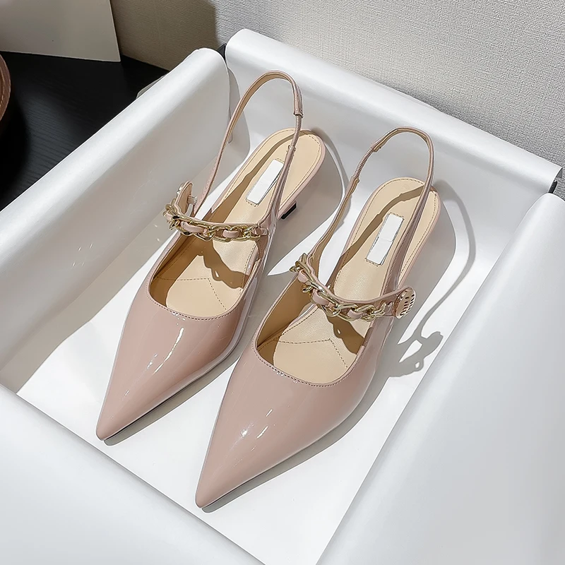 Mary Jane Sandals Women's 2023 Spring New Fashion Pointed Shallow Mouth Women's Shoes Chain Slim Heels Sexy High Heels