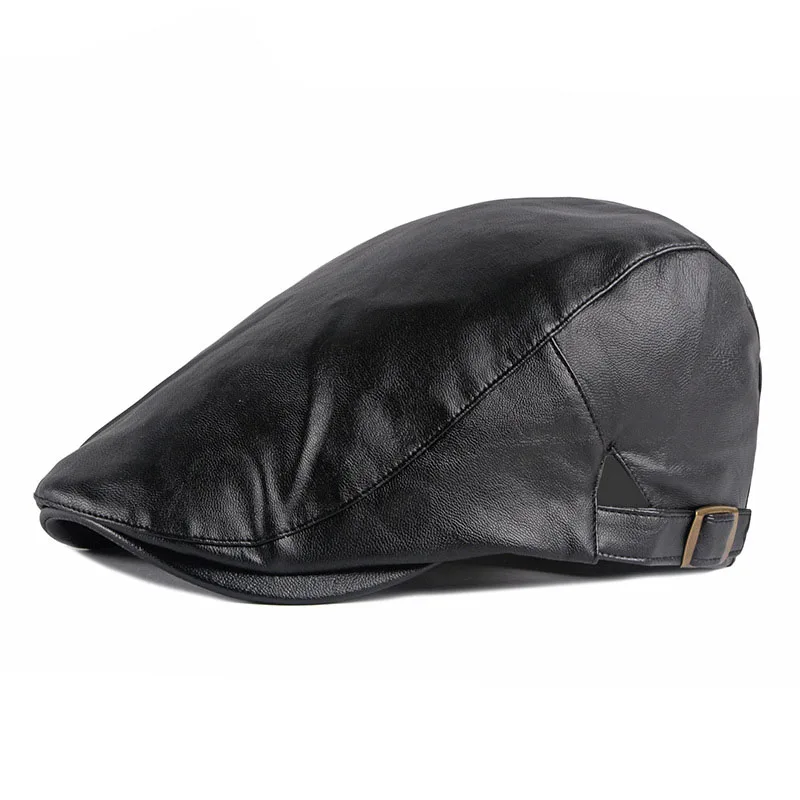 2022 New Autumn Winter Men Original Peaky Blinders Women Leather Horn Cap Solid Flat Warm Hat For Dad Beret Short Adjustable A72