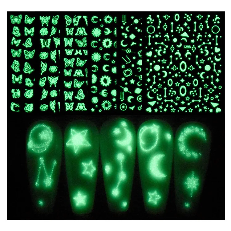 

Stickers Nail Art Charms Faux Ongles Accesorios Designer Supplies Pegatinas Decorations Butterfly Fluorescence Star Moon