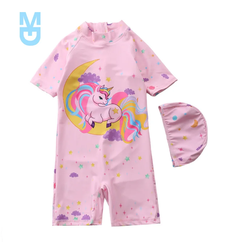 

New Unicorn Print Baby Girl Swimsuit Mermaid Kids Swimwear Two Piece Toddler Infant Bathing Suit for Girls Children Cap