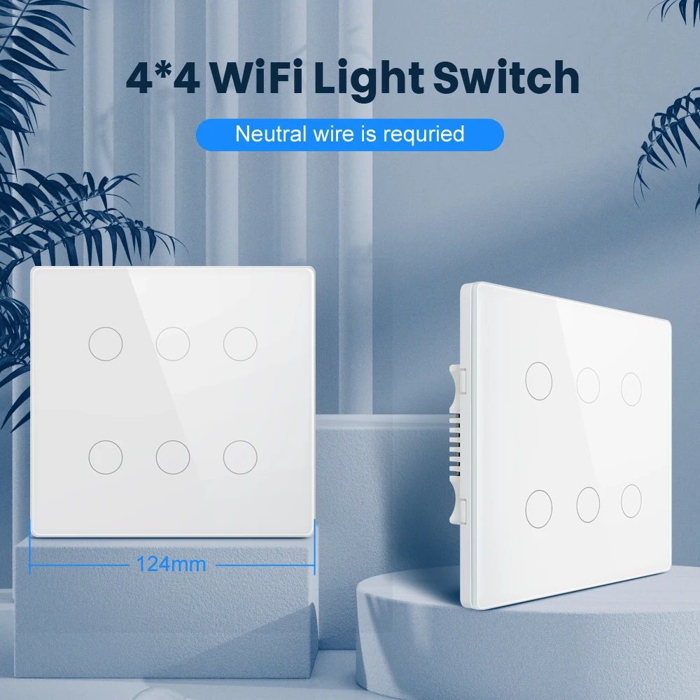 Brazil 4x4 Tuya WiFi Smart Light Switch 4/6 Gang Touch Panel Smart Home APP Remote Control 110-220V Work with Alexa Google Home