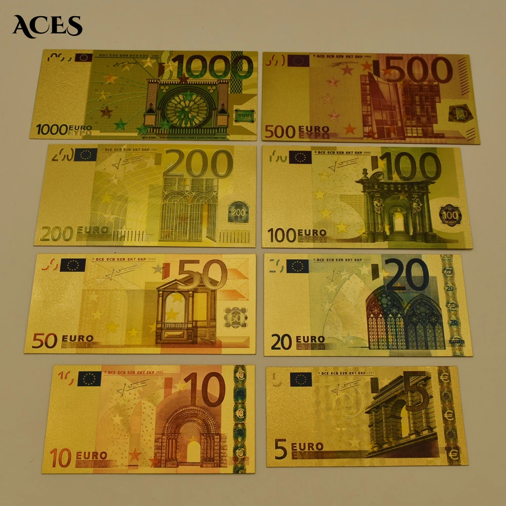 

EUR Gold Banknotes Fake Money for Collection Artwork Euro Banknote Sets 5 10 20 50 100 200 500 1000Eur Banknotes Sample