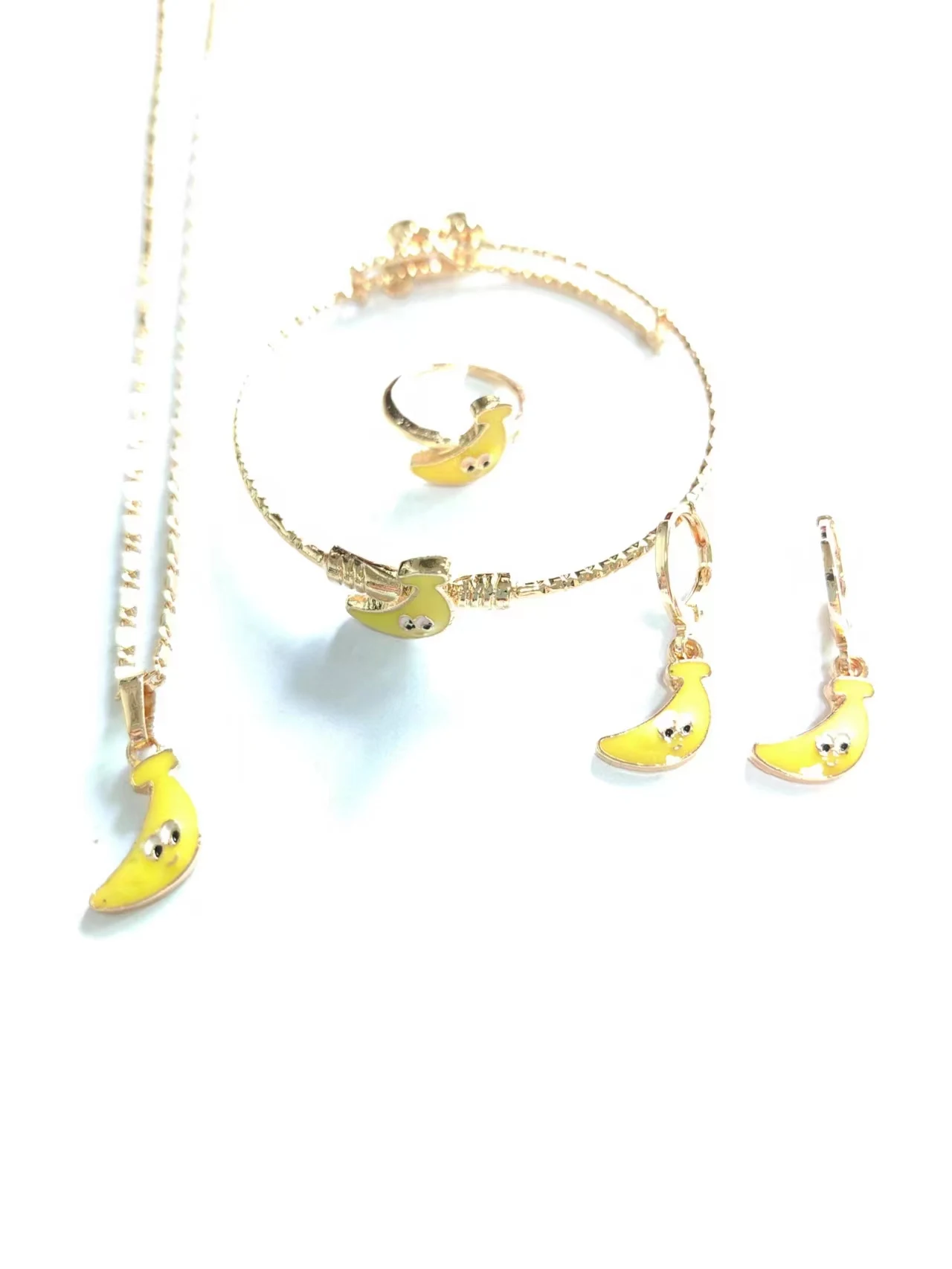 

2023 Cartoon Cute Unicorn Anime Gold Plated Necklace Earrings Fashion moon Jewelry Sets For Girl Gift