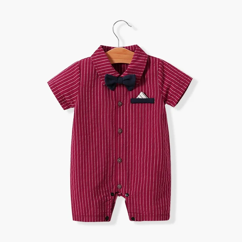 

Baby Born Boy Bow Tie Romper Newborn Formal Gentleman Suit Infant Short Sleeves Bodysuit Toddler Jumpsuits Onesies 0-18 Months