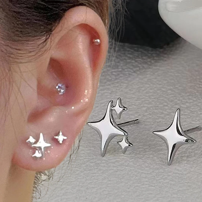

2023 New Fashion Asymmetric Stars Stud Earrings Korean Simple for Women Charm Delicate Jewelry Party Wedding Accessories Gift