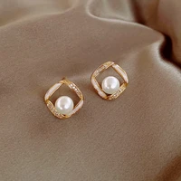 vintage retro elegant geometric pearl ear studs for women fishtale ear studs pearl drop earing fashion ladies french jewelry