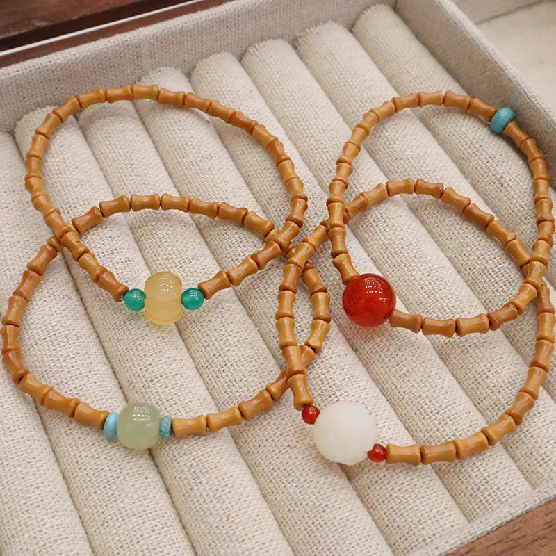 

Natural Hetian Jade Red Agate White Bodhi Lotus Olive Bamboo Beads Elastic Beaded Strand Bracelets Women Fine Jewelry YBR1006