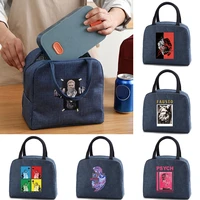 school child lunch bag box portable insulated canvas thermal food picnic lunchbox tote funny printed women kids cooler handbags