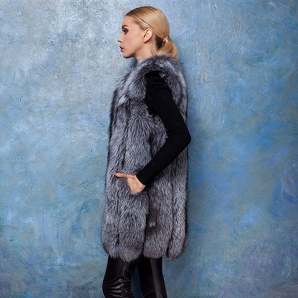 Женский Длинный жилет в полоску Повседневная теплая безрукавка из натурального