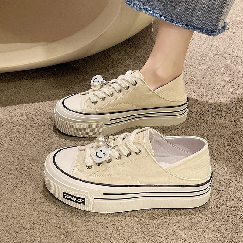 

Round Toe Breathable Shoes Slip-on 2022 Fashion Women's Clogs Platform All-Match Low Heels Tennis Slip On Small Modis Creepers S