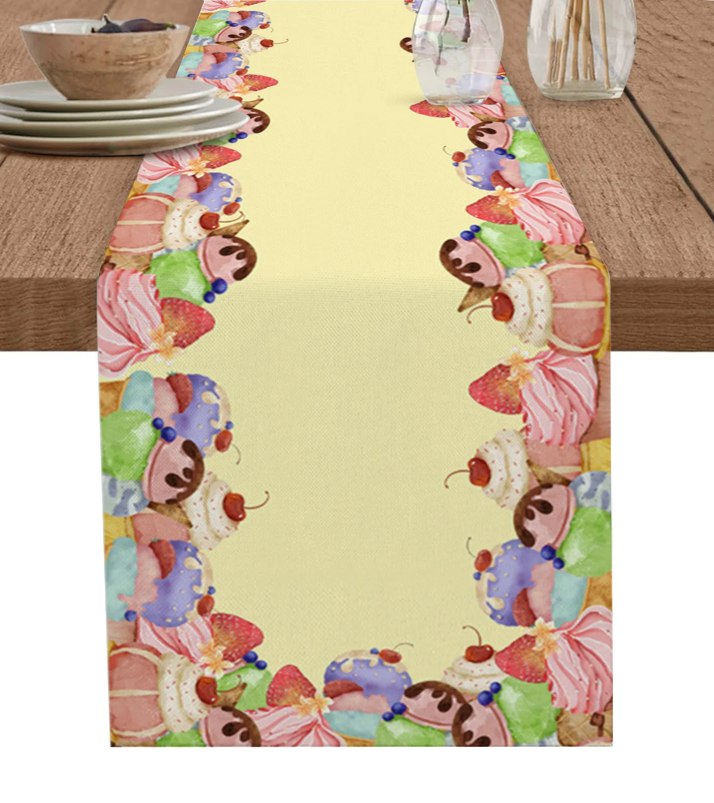 

Ice Cream Cake Table Runner luxury Kitchen Dinner Table Cover Wedding Party Decor Cotton Linen Tablecloth
