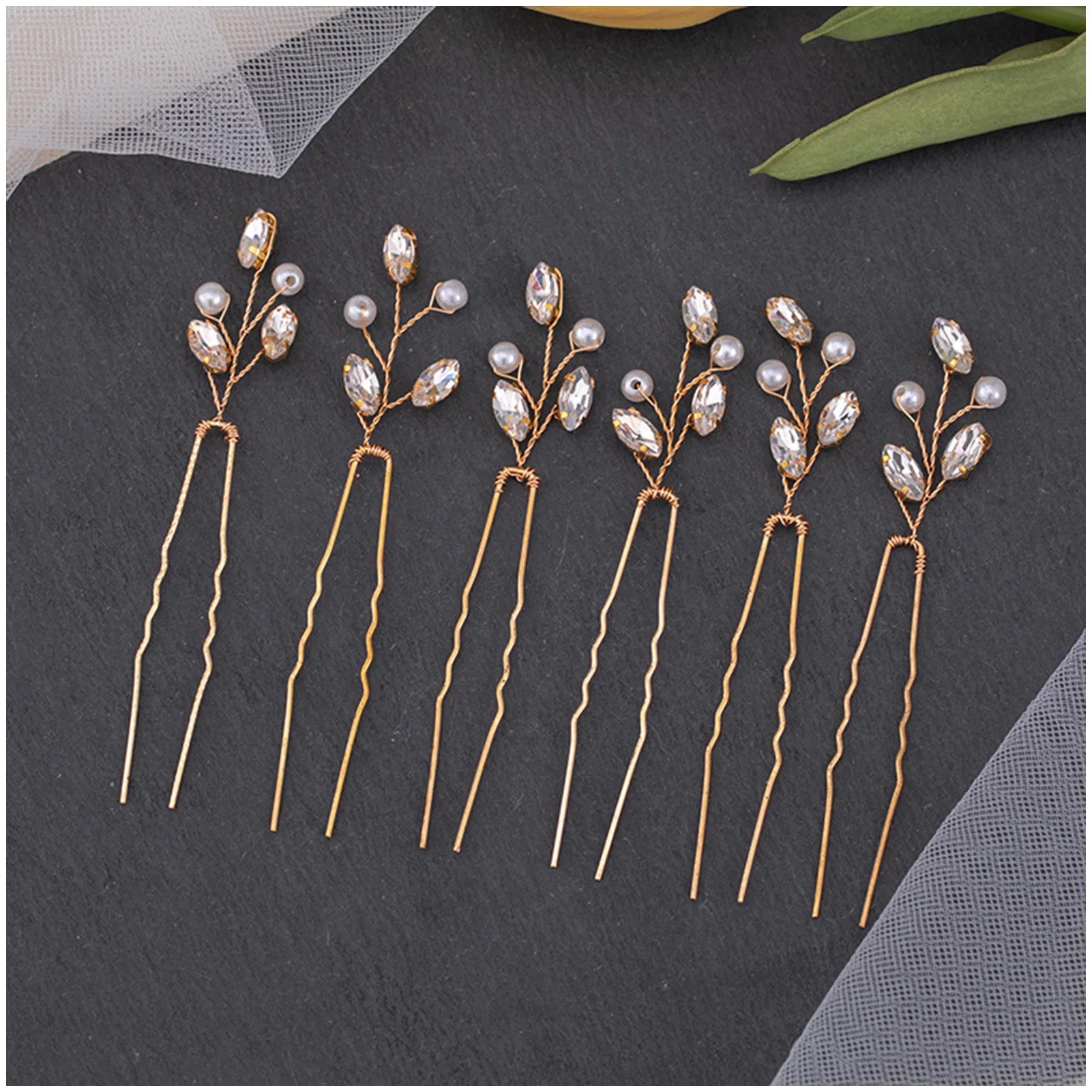 

Rhinestone Hairpin Hair Accessory Hypo-allergenic Leaves Hair Accessories for Wedding Ceremony Engagement