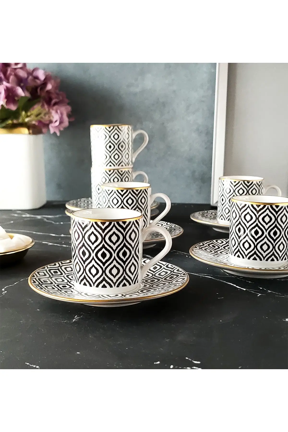 

Удивительный турецкий греческий арабский Набор чашек для кофе и эспрессо, черный 6 персональных кофейных чашек