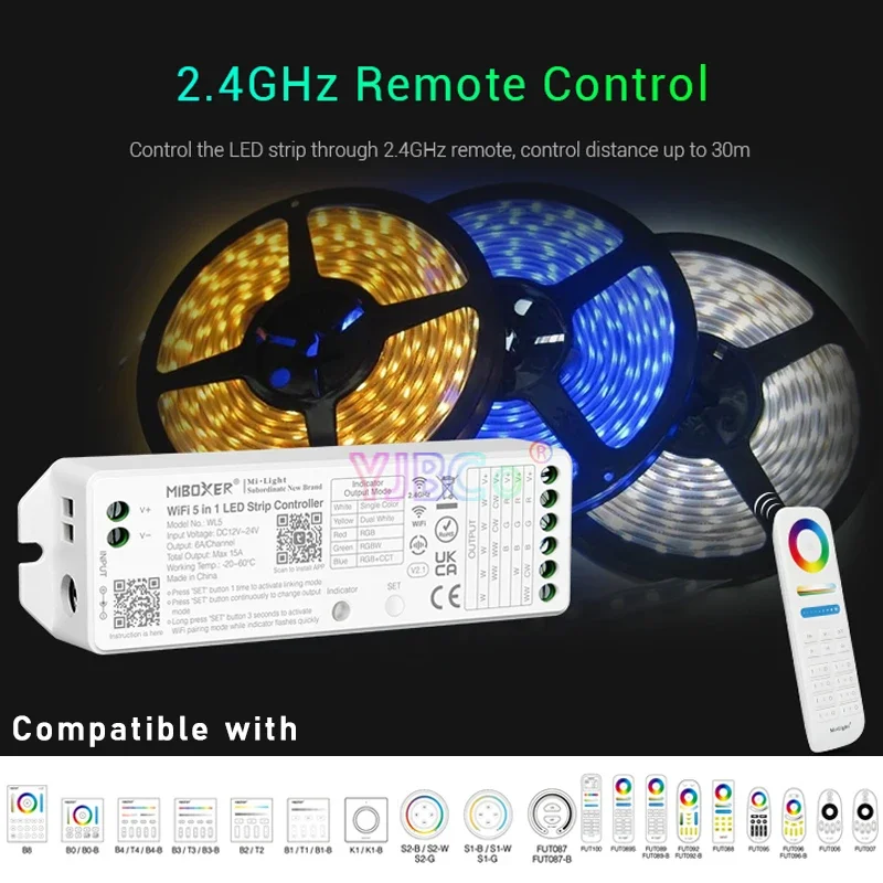 Контроллер светодиодной ленты Moboxer WL5 Wi-Fi 5 в 1 Одноцветный CCT/RGB/RGBW/RGB CCT цветовая