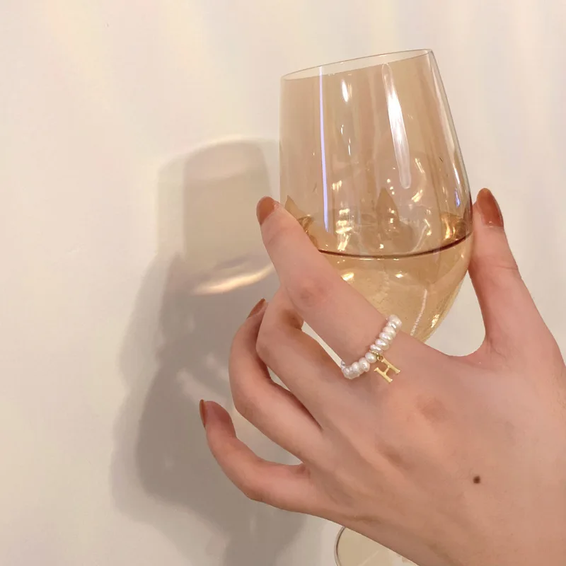 

2022 Minimalist Handmade Bead Pearl Geometric Rings Women Finger Jewelry Fashion Adjustable Elastic Ring