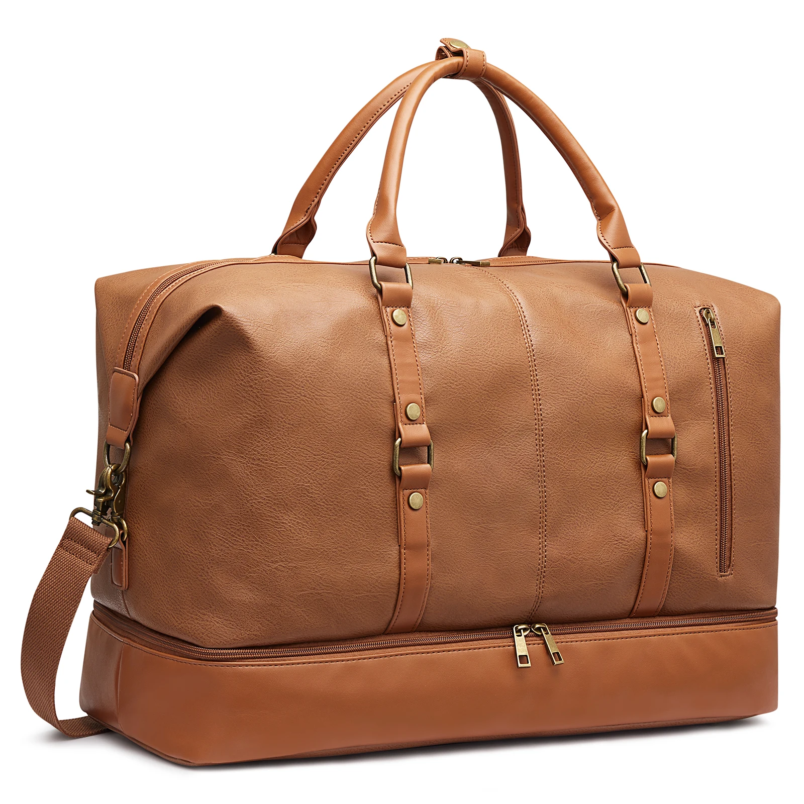 S-ZONE Leather Travel Duffle for Women Men Weekender Overnig
