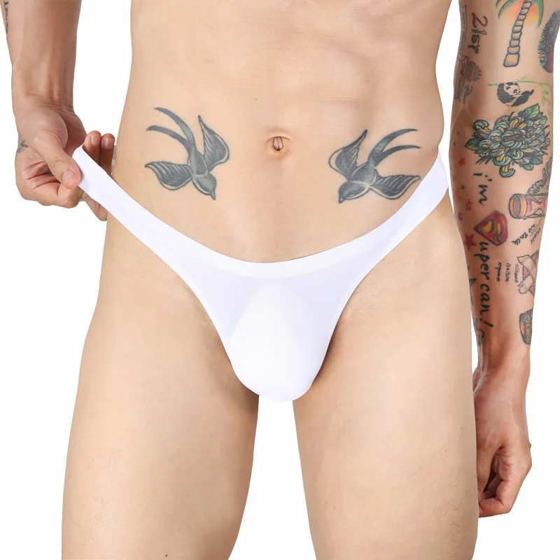 

Men G Strings Thong Underwear Solid Color Ice Silk Sexy Gay Sissy Tanga Jockstrap Penise Pouch Breathable Thin Men Underwear