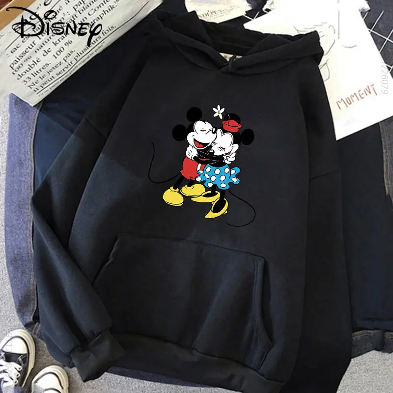 

Disney Mickey Cartoon Hoodies Women Sweatshirt Couple Hoodie Kawaii Cute Graphic Autumn Winter Unisex Tops Female Black Clothes