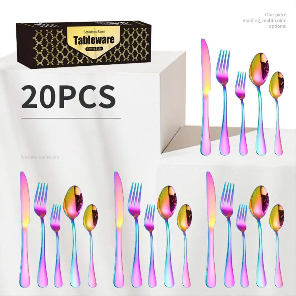 

20 комплект столовых приборов, зеркальная отделка, гладкая кромка, набор из нержавеющей стали, включает вилку ложка, кухонные принадлежности