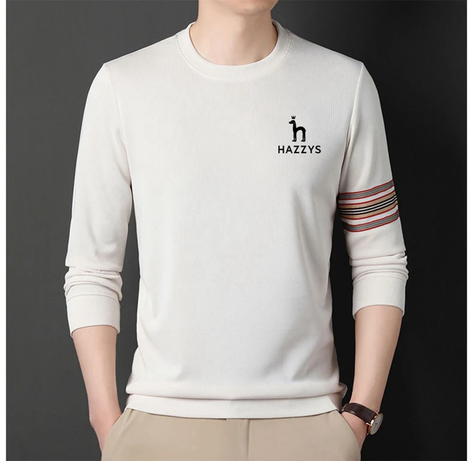 

2023 Elastic Mens T-Shirt O-Neck Round Neck Long Sleeve Men T-Shirt For Male HAZZYS T-Shirts Man Clothing High Quality Tops