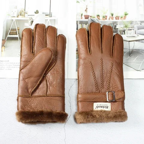 Перчатки мужские из овечьей кожи, толстые зимние брендовые теплые дышащие и холодные перчатки с прошитыми пальцами ручной работы, для зимы