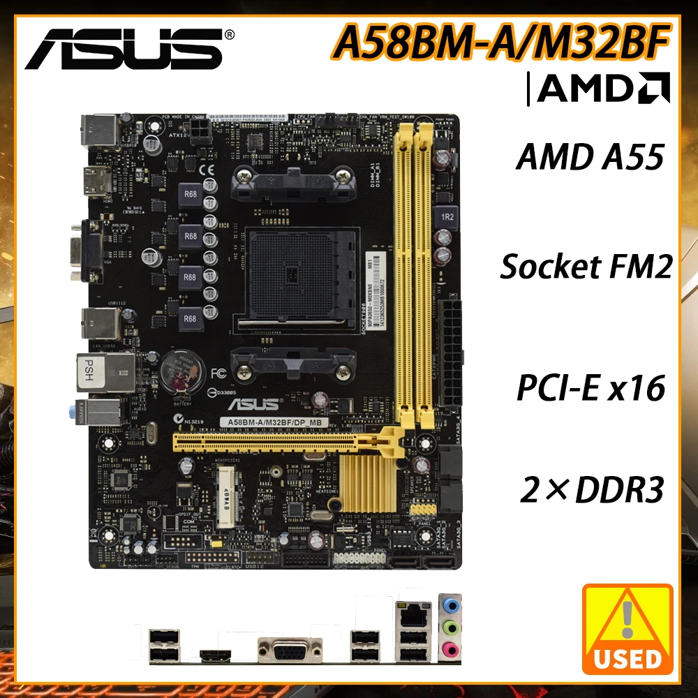 

ASUS A58BM-A/M32BF Motherboard DDR3 Motherboard FM2 AMD A55 A55M VGA USB2.0 SATA2 Socket FM2 PCI-E X16 Slot
