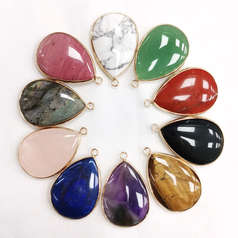 

Fashion Natural Amethyst Lapis lazuli stone Pendant Gold color Hemming for Necklace Jewelry Accessories 10pc free shipping