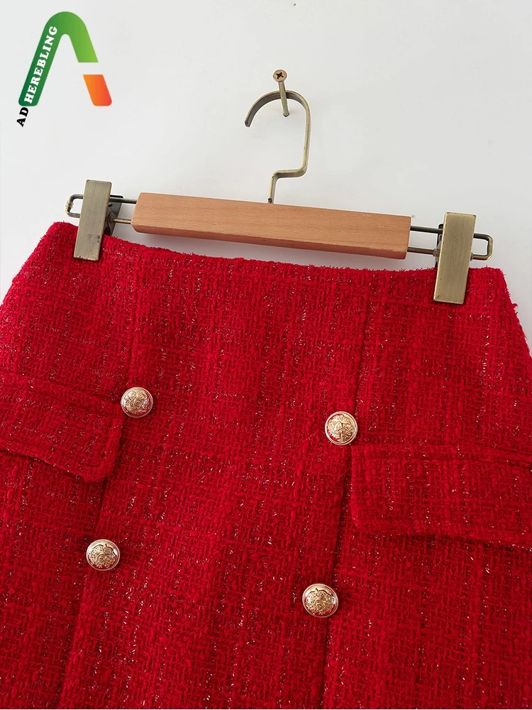 Женская Повседневная юбка-карандаш Adherebling красная твидовая шерстяная мини-юбка