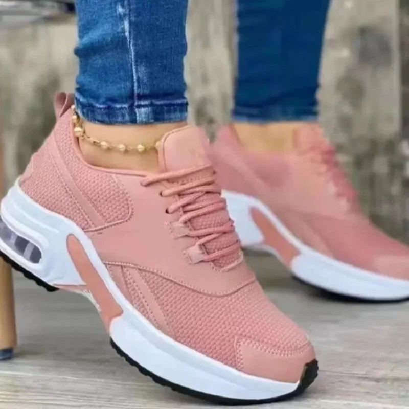 2022 new lace up mixed color casual light comfortable breathable fashion women's sneakers