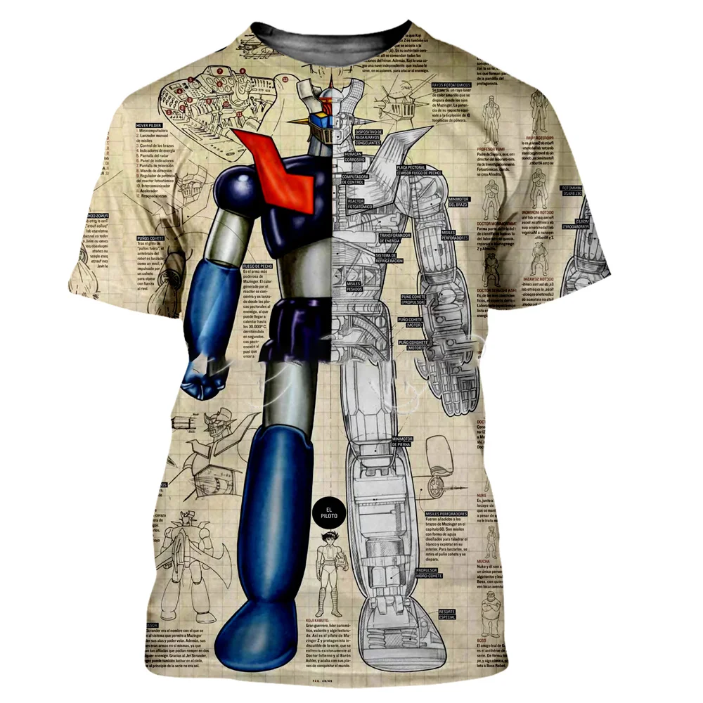 

New Hot Fashion Mecha Clocl Mazinger Z Men's and Women's Cool 3D Printed T-shirts Summer Harajuku Style Street Plus-size Tops