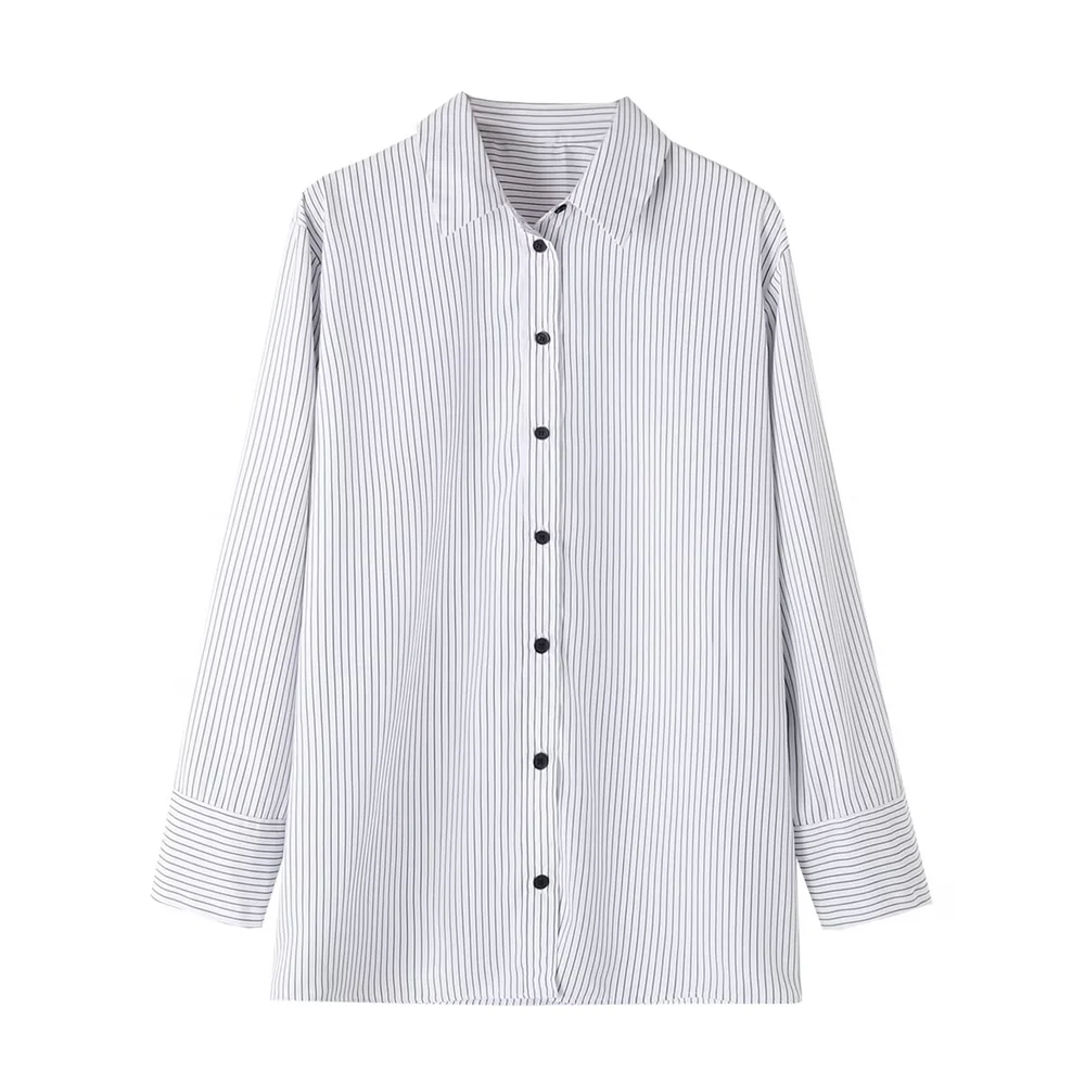 Женская однобортная рубашка в полоску с длинным рукавом