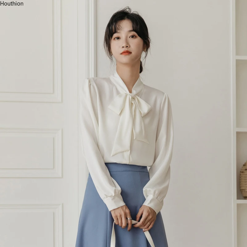 

Women's Blouses Bow Fashion Chiffon Casual Shirt Long Sleeve Summer Plus Size Solid Top Houthion