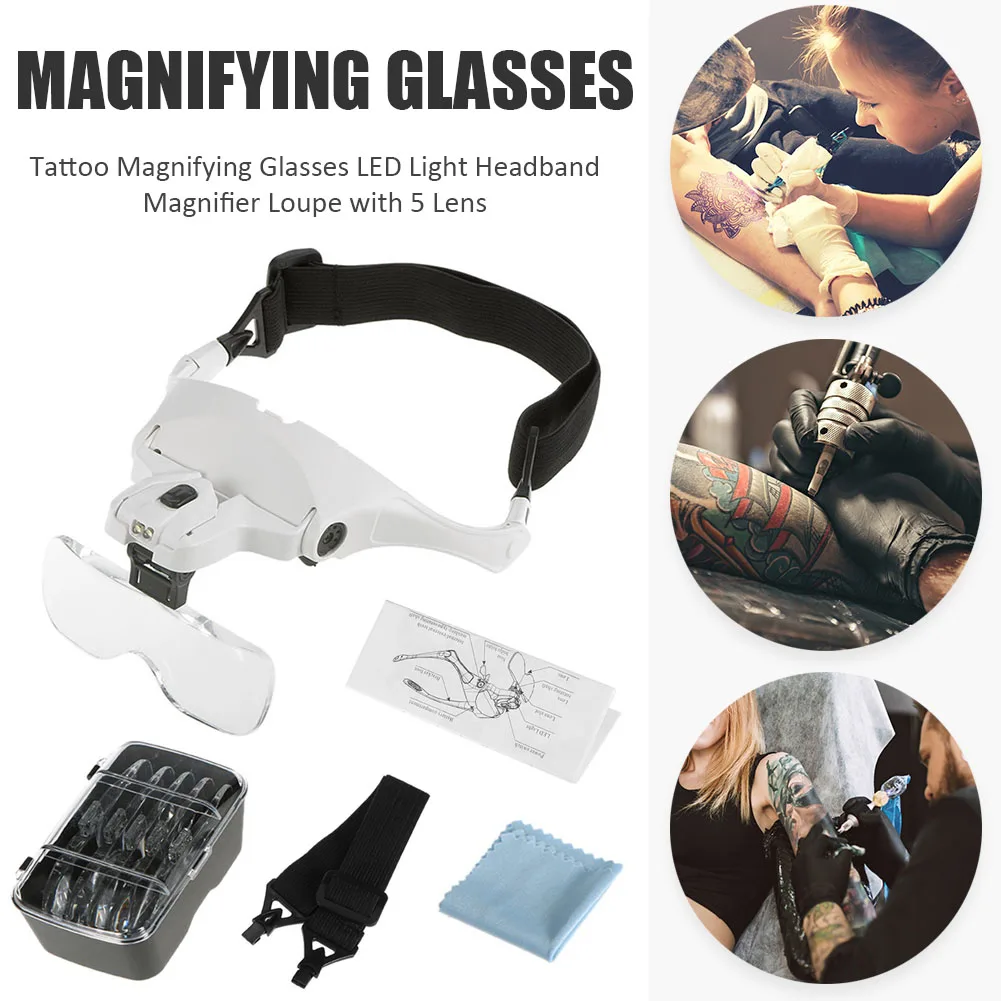 

Tattoo Magnifying Glasses Reading Illuminated Magnifier 1.0X 1.5X 2.0X 2.5X 3.5X with LED Light Adjustable Head Loupe Magnifier