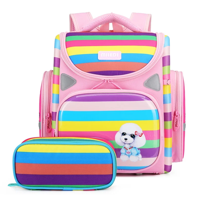 Girls Boys Cute Dog Astronaut Primary School Students High-capacity Backpacks New Children Grades 1-6 Rainbow Color Pen Bags Hot