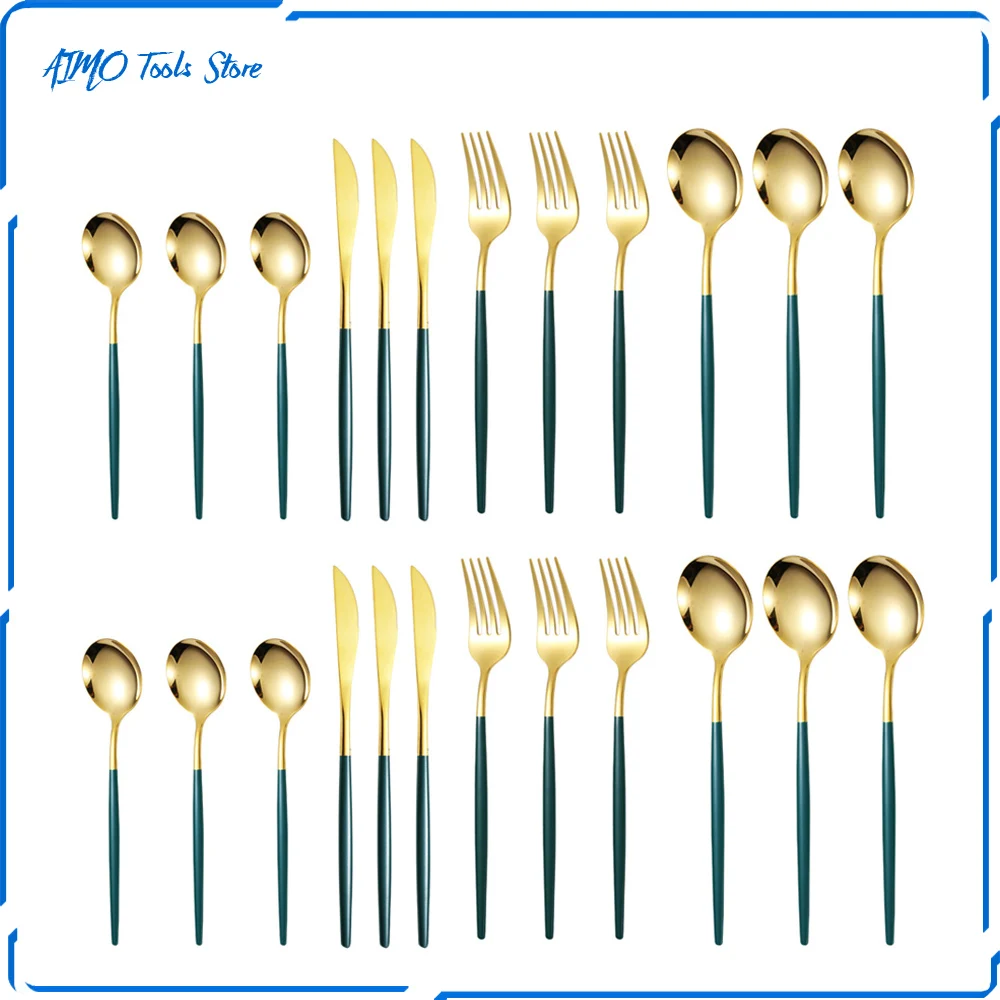 

Набор столовой посуды из нержавеющей стали черного и золотого цвета, 24 шт.