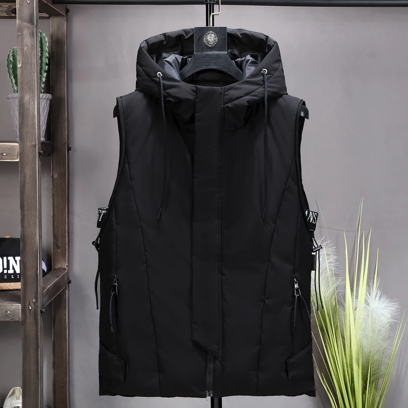 2020 New Thicken White Duck Down Vest Men Winter Waterproof Warm Hooded Big Pockets Sleeveless Coat Plus Size 4XL 5XL 6XL