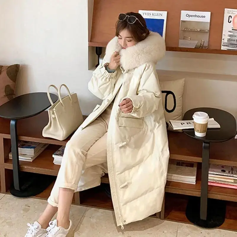 Winter Big Fur Collar Thickened Down Padded Jacket Women's 2022 New Western Style Loose Ins Coat Medium and Long All-match
