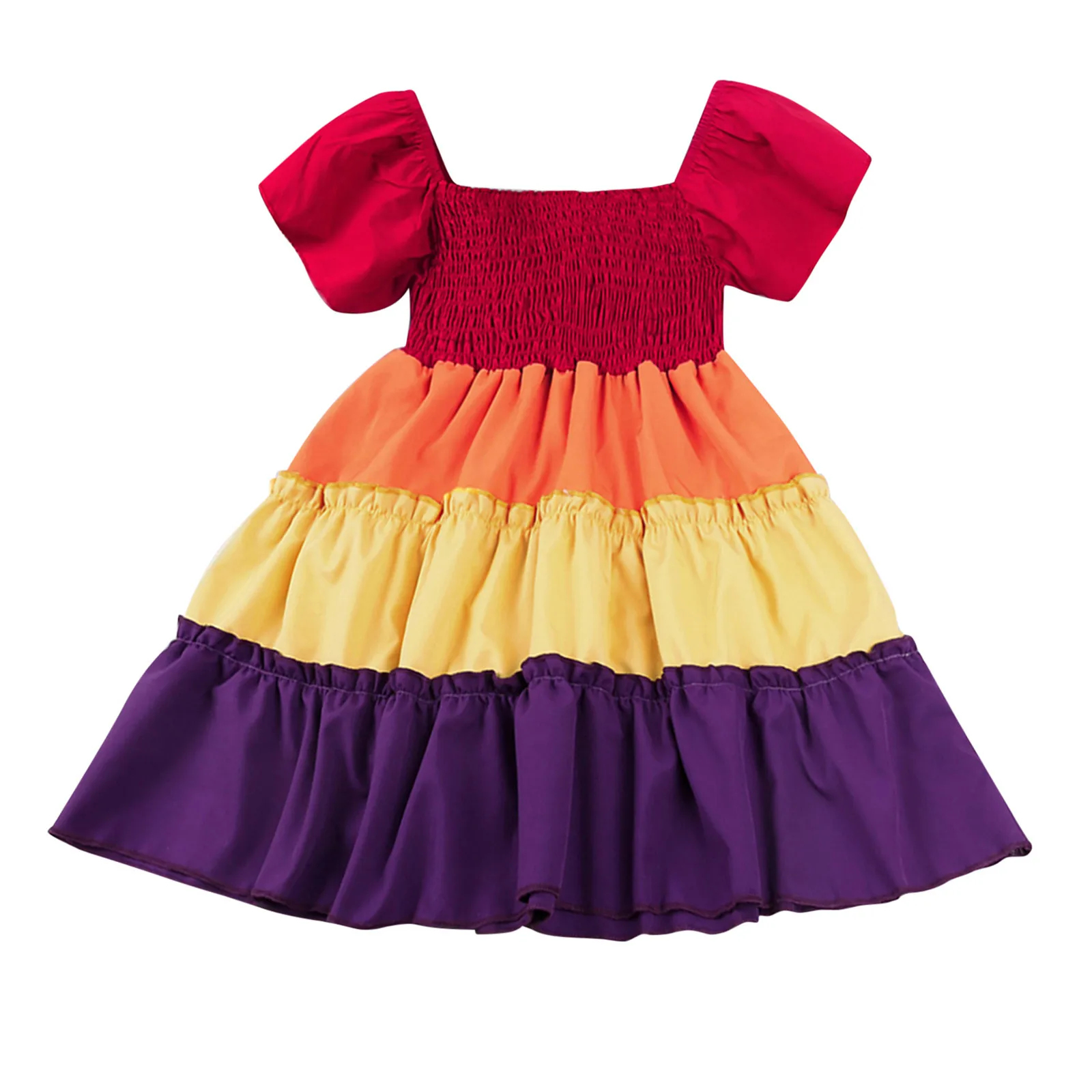 

Summer Dress SKirt Rainbow Clothes Sleeve Girls Wrinkle Baby Toddler Princess Girls Dress&Skirt First Birthday Dresses