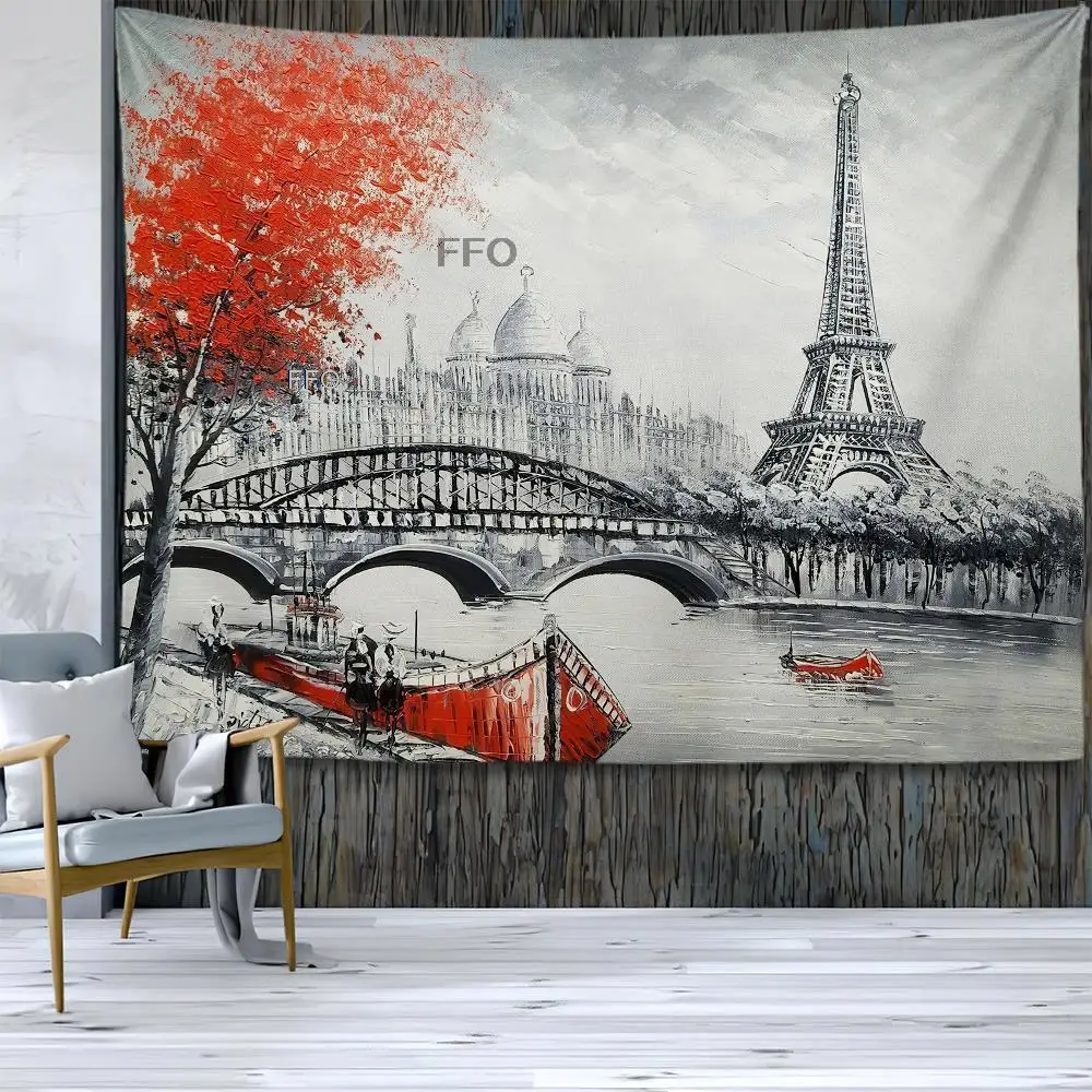 

Eiffel Tower Oil Painting Tapestry French Architecture Tapestries Wall Hanging Modern Home Decor Room Decoration Hippie Bohemia