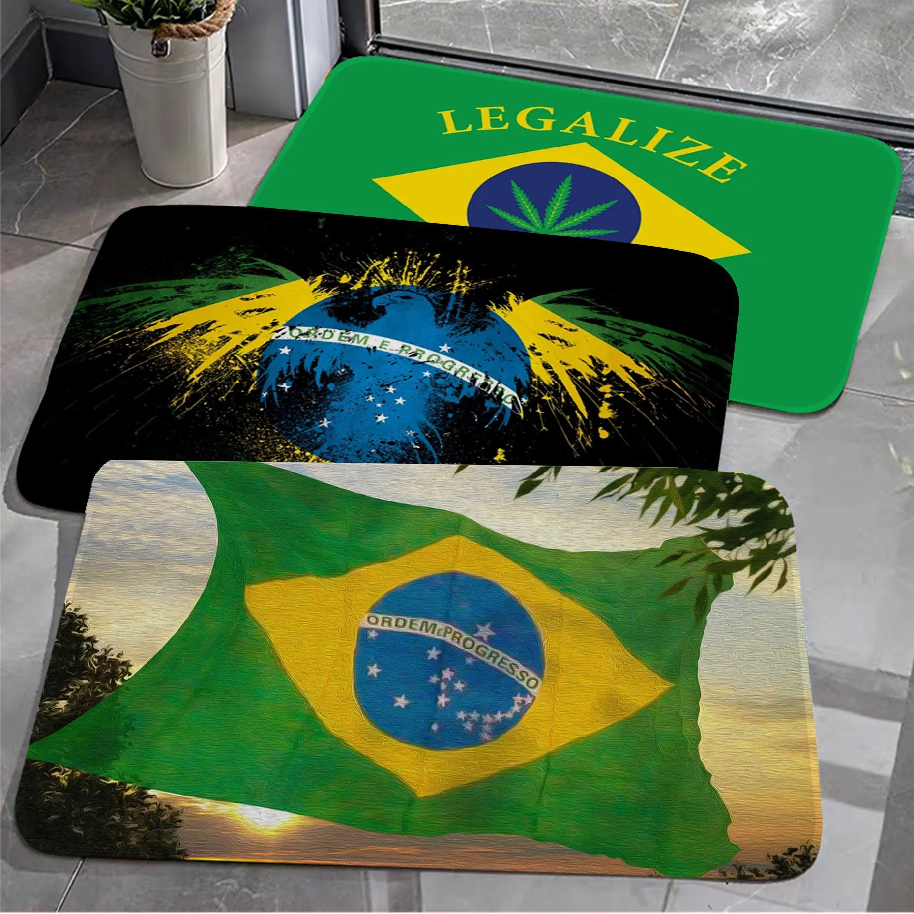 

Brazil Brazilian Flag Bathroom Mat Kids Room Bedroom Decoration Balcony Anti-Slip Doormat Living Room Bedside Mats