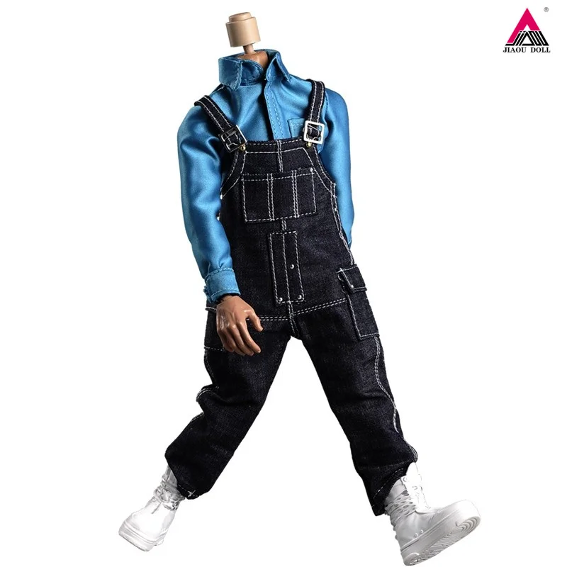 1/6 Scale Male Blue Shirt Jeans Overalls White Boots Set Casual Clothing Model Fit 12-inch MX02 Soldier Action Figure Body