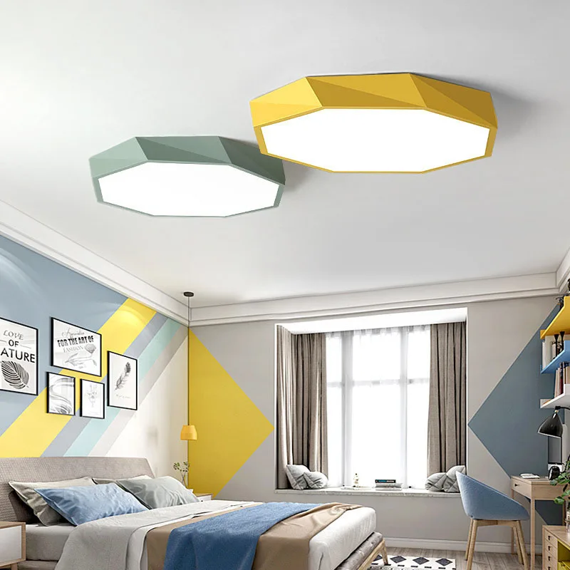 Modern Bedroom LED Ceiling Lamp Light Home Decor For Living Dining Room Study Creative Polygon Macaron Diamond Shape Lighting
