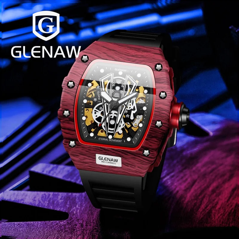 

2023 GLENAW Automatic Mechanical Movement Rubber Men's Watch Fashion Chronograph Men's Watch Clock Waterproof Luminous Clock