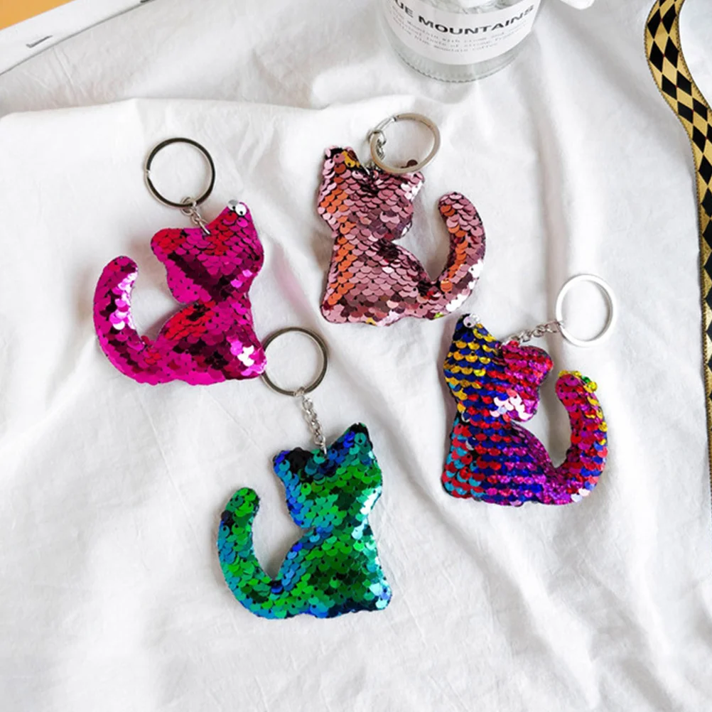 

24 Pcs Cute Key Holder Cat Keychain Ring Decoration Double Sided Sequin Keyring Party Bag accessories